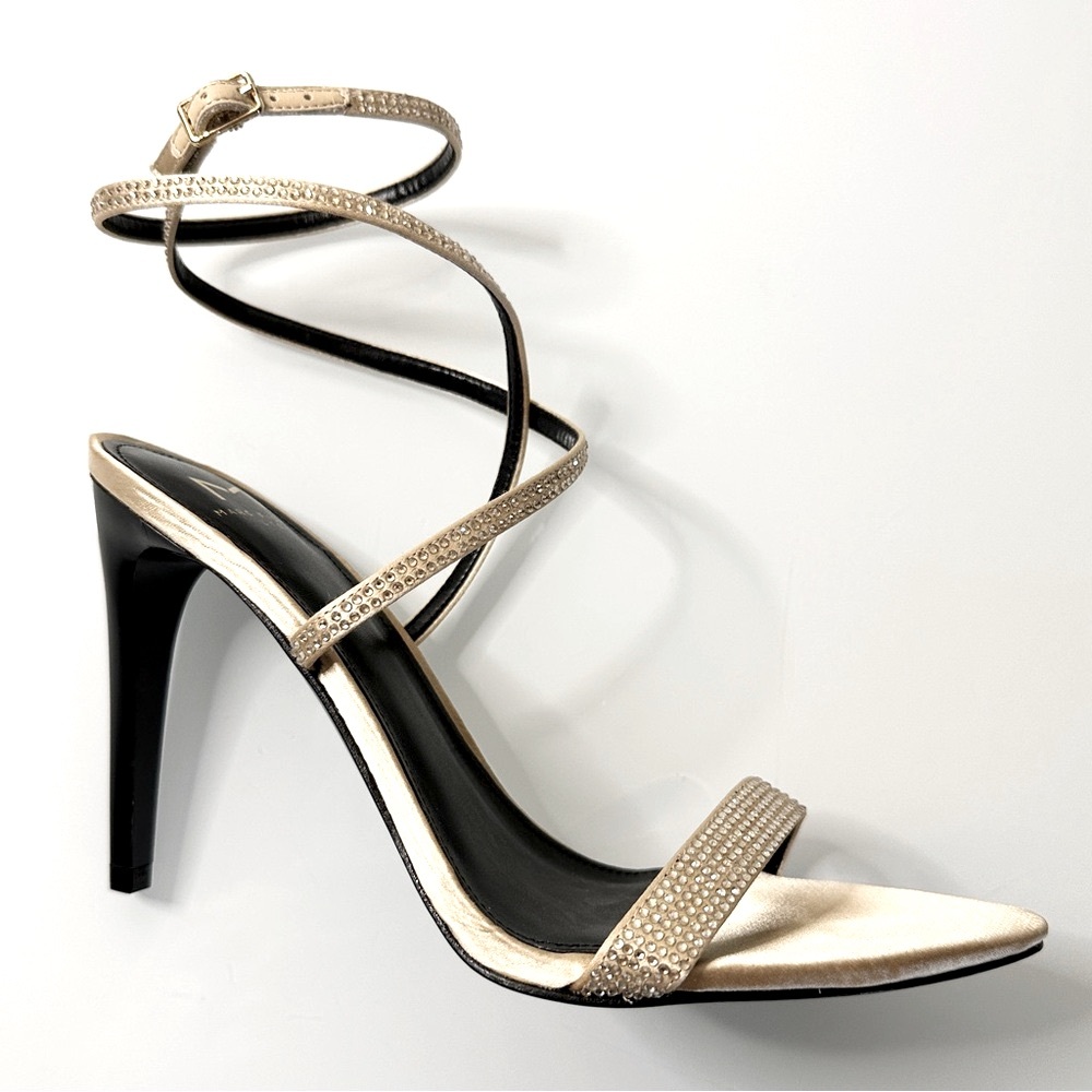 Marc Fisher Camille Gold Rhinestone Ankle Wrap Stiletto Heels 8 Holiday